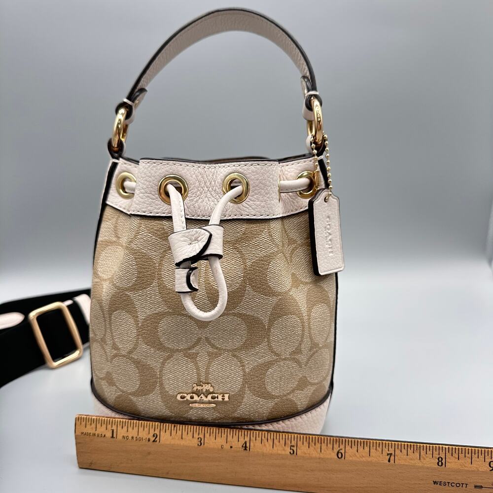 Coach Dempsey Mini Bucket Bag Crossbody Purse Signature Canvas Light Khaki Chalk - Picture 14 of 16